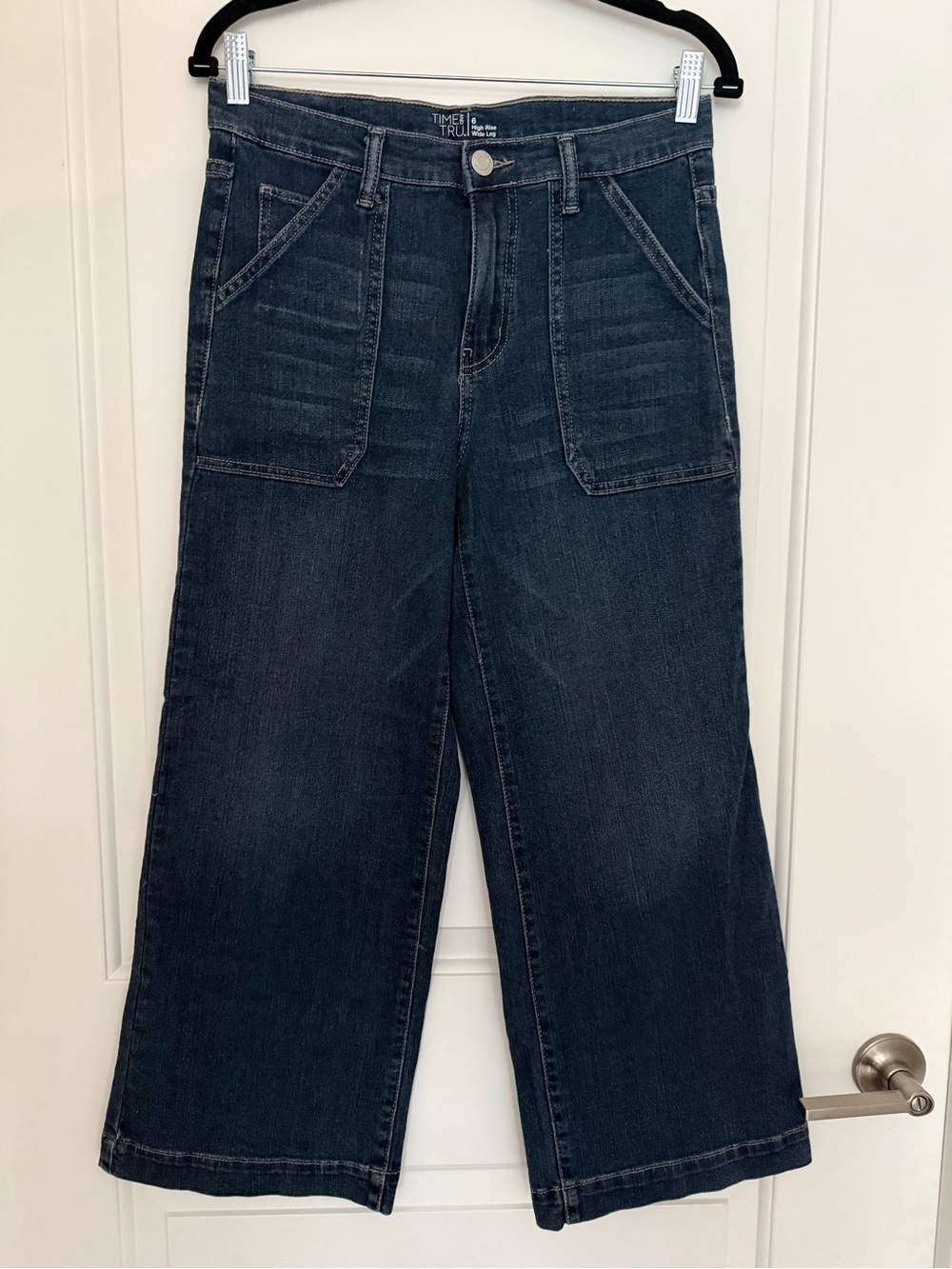Time And Tru Dark Wash High Rise Wide Leg Cropped Jeans